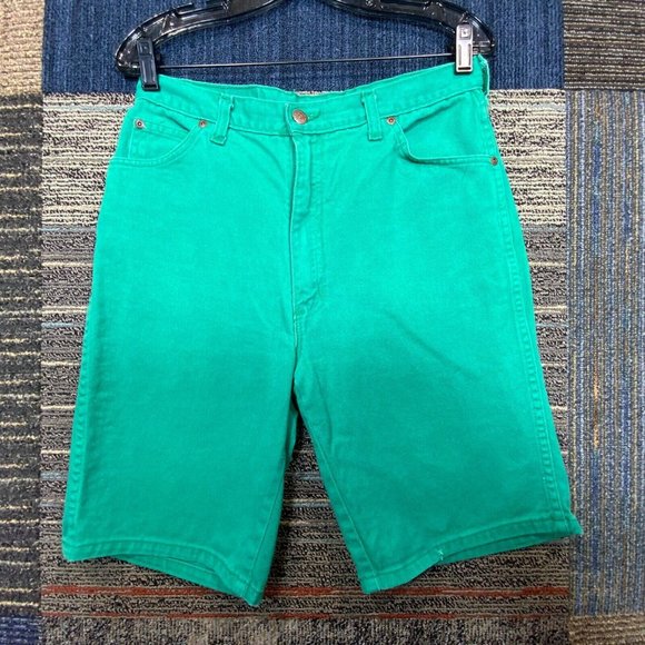 Vintage BRISTOL BLUES Womens Jean Short Waist 32 Green Denim USA High Rise Chino - Picture 4 of 8